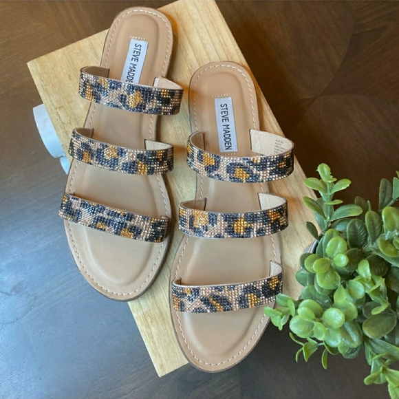 Sassy Steve Madden Leopard Rhinestone Sandals - Picture 5 of 12